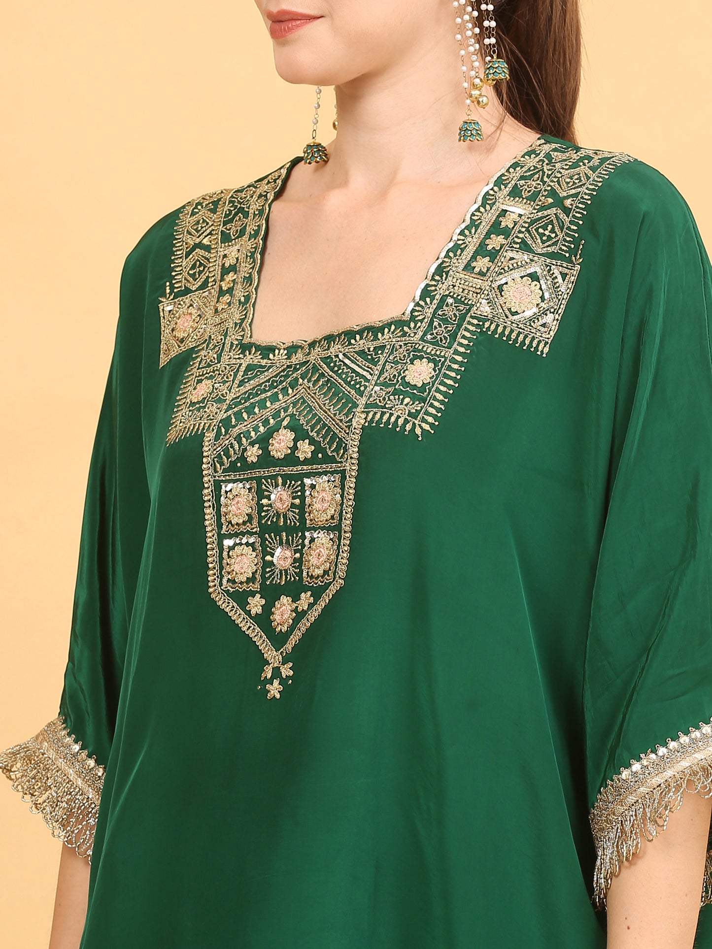 Green Kaftan and Sharara Set