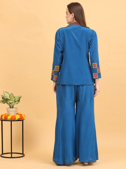 Blue Sharara and Jacket Set
