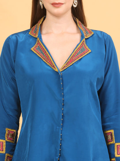 Blue Sharara and Jacket Set