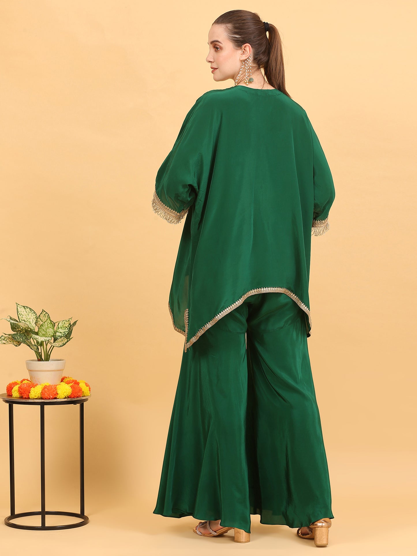 Green Kaftan and Sharara Set