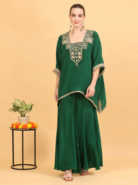 Green Kaftan and Sharara Set