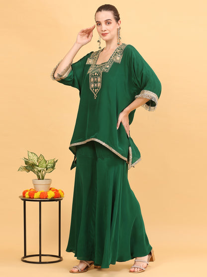 Green Kaftan and Sharara Set