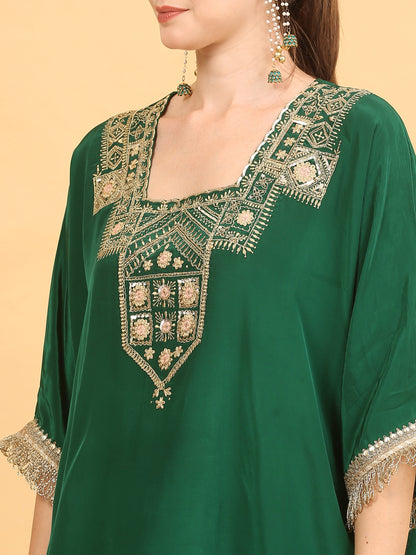 Green Kaftan and Sharara Set