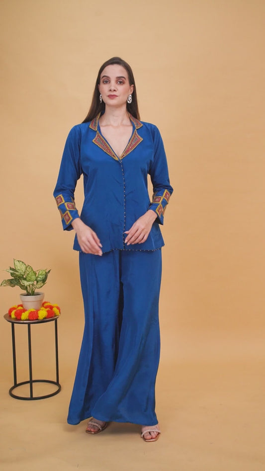 Blue Sharara and Jacket Set