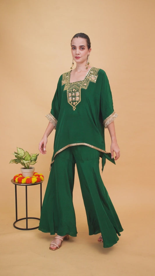 Green Kaftan and Sharara Set